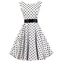 Women\'s White Black Polka Dot Dress , Vintage Sleeveless 50s Rockabilly Swing Short Cocktail Dress