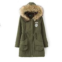 womens long parka coat plus size solid cotton polyester polyester long ...