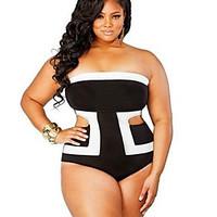 Women\'s Plus Size Large Size Hollow Out One Pieces, High Rise / Color Block Wireless