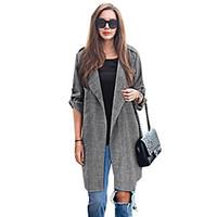 Women\'s Plus Size Trench Coat, Solid Asymmetrical Long Sleeve Fall Gray Cotton Opaque