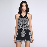 womens boho whiteblack halter floral print beaded sleeveless mini dres ...