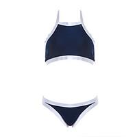 womens halter bikini color block polyester blue black