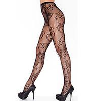 Women\'s Black Sheer Floral Swirl Fishnet Pantyhose