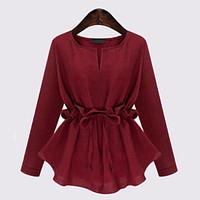 womens casualdaily plus size street chic blouse solid round neck long  ...