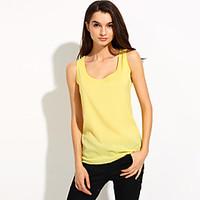 Women\'s Casual/Daily Simple Spring Summer Tank Top, Solid Round Neck Short Sleeve Polyester Thin