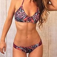 womens boho floral vintage leisure bandage push up halter bikinis