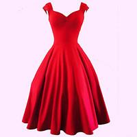 womens party sexy vintage plus size a line dress solid sweetheart knee ...