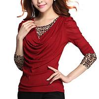 Women\'s Plus Size/Going out/Casual/Daily Street chic Spring/Fall T-shirt Leopard/Patchwork Round Neck Long Sleeve