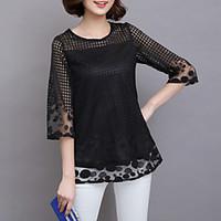 womens lace casualdaily simple boho summer blouse solid round neck lon ...