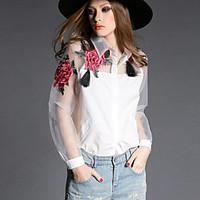 womens embroidery casualdaily simple spring shirt floral shirt collar  ...