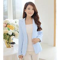 Women\'s Work Simple Spring Blazer, Solid Notch Lapel Long Sleeve Blue / Pink / White / Black Rayon Medium