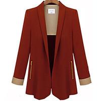 Women\'s Work Simple Fall Blazer, Color Block Peaked Lapel Long Sleeve Blue / Red / Black Polyester Opaque