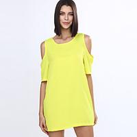 womens off the shoulder whiteblackyellow round neck dress chiffon abov ...