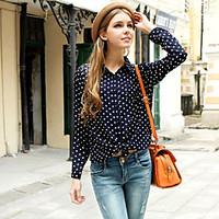 Women\'s Casual/Daily Simple Fall Shirt, Polka Dot Shirt Collar Long Sleeve Medium