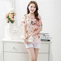 womens going out simple street chic blouse floral round neck short sle ...