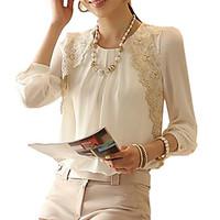 Women\'s Formal / Work Vintage Spring / Summer / Fall / Winter Blouse, Solid Crew Neck Long Sleeve White Others Thin