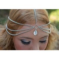 Women Simple Double Layer Alloy Tassel Drops Zircon Head Chain Hair Accessories 1 Piece