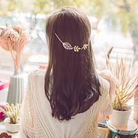 Women Simple Hollow Leaves Alloy Hairpin Head Chain Hair Accessories 1 Piece