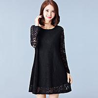 Women\'s Lace Plus Size / Casual/Daily / Holiday Simple / Cute A Line / Lace DressSolid Round Neck Above Knee Long SleeveBlue