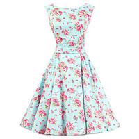 womens mint floral dress vintage sleeveless 50s rockabilly swing short ...