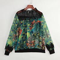 womens going out vintage spring blouseprint crew neck long sleeve gree ...