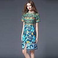 womens boho going out sophisticated lace dress jacquard lace round nec ...