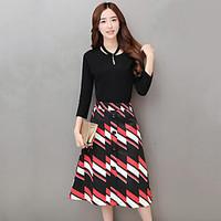 womens casualdaily simple spring t shirt skirt suits solid striped rou ...