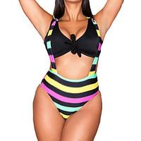 Women\'s Fine Stripe Plus Size Stripe Halter One Piece Swimsuit(XL-4XL)