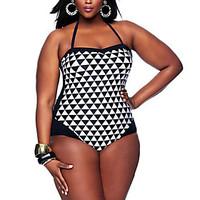 womens color block plus size straped one piecelace up geometric black