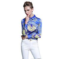 Women\'s Casual/Daily Work Chinoiserie Spring Summer Shirt, Embroidered Stand ¾ Sleeve White Cotton Medium