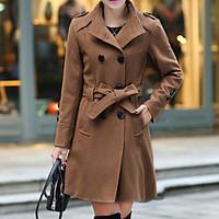 womens new stand double breasted solid trench coat casual work long sl ...
