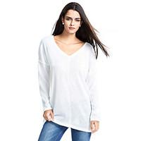 womens casualdaily simple regular pulloversolid v neck long sleeve cot ...