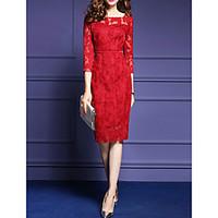 womens lace plus size going out street chic sheath dress solid round n ...