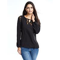 Women\'s Casual / Casual/Daily Simple / Street chic Lace Hollow Out Spring / Fall T-shirtPatchwork Round Neck Long Sleeve