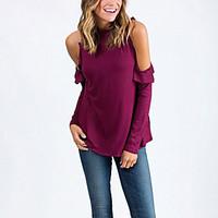 womens casualdaily holiday simple street chic ruffle off the shoulder  ...