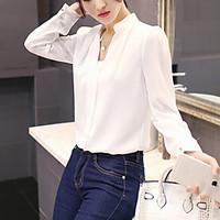 womens work casualdaily sexy simple spring summer shirt solid v neck l ...