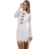 Women\'s Lace upBackless Long Sleeved Keyhole Back Lace Dress