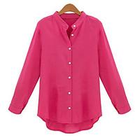 womens casualdaily simple all seasons shirtsolid stand long sleeve blu ...