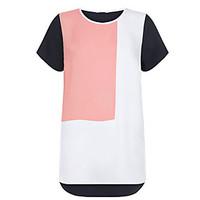 Women\'s Plus Size / Casual/Daily Simple / Cute Chiffion Loose Spring / Fall T-shirtColor Block Round Neck Short Sleeve