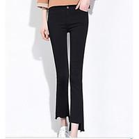 womens mid rise micro elastic culotte pants simple bootcut solid