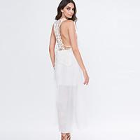 womens lacebackless beach swing dress solid deep u maxi sleeveless whi ...