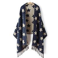 Women Vintage Casual Rectangle Blue Print Cashmere Scarf