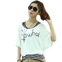 Women\'s Casual/Daily Simple Spring / Summer / Fall T-shirt, Print U Neck Short Sleeve Pink / White / Black / Green / Yellow Opaque