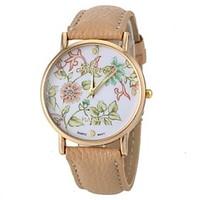 Women\'s Fashion Style Flower Pattern PU Band Quartz Wrist Watch Cool Watches Unique Watches