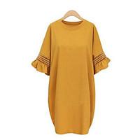 Women\'s Flare Sleeve Casual/Daily / Plus Size Street chic Loose Dress, Solid Round Neck Knee-length ½ Length Sleeve Black / Yellow Cotton Summer