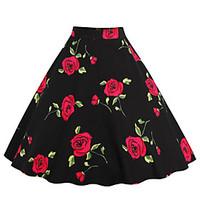 Women\'s Floral Red / Purple Skirts, Vintage Knee-length