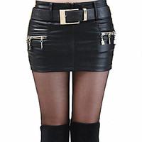 Women\'s Solid Black Skirt, Sexy Mini Zipper Design