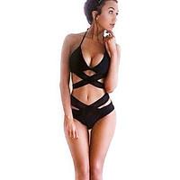 Women\'s Lace up Bandeau Bikini, Solid Polyester Black