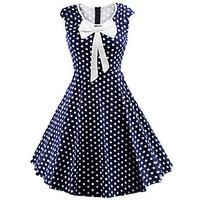 Women\'s Bow Casual/Daily Cute / Street chic A Line Dress, Polka Dot Round Neck Knee-length Sleeveless