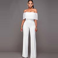 Women\'s Wide Leg JumpsuitsCasual/Daily / Club Sexy / Simple Solid Off-The-Shoulder Lace / Backless Boat Neck Short Sleeve Mid Rise Micro-elastic